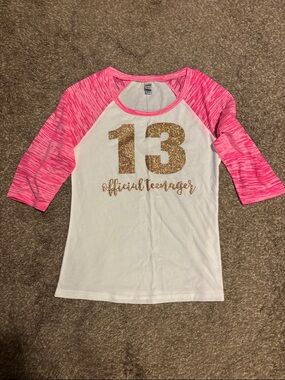 Girls' Pink & White '13 Official Teenager' Baseball Tee